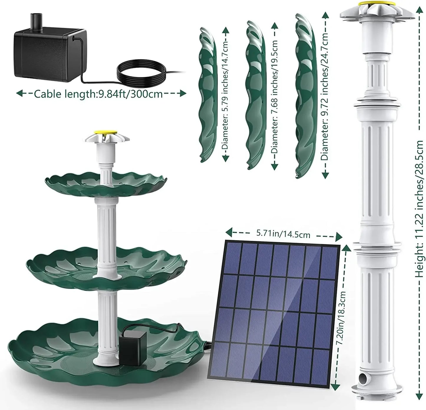 Solar Bird Bath Water Fountain. Water Landscaping Fountain.