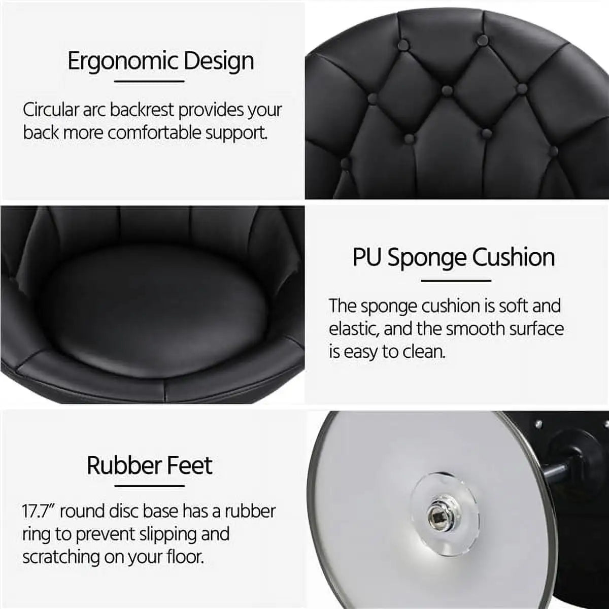 Modern Tufted Adjustable Barrel Swivel Chair, Black Faux Leather.