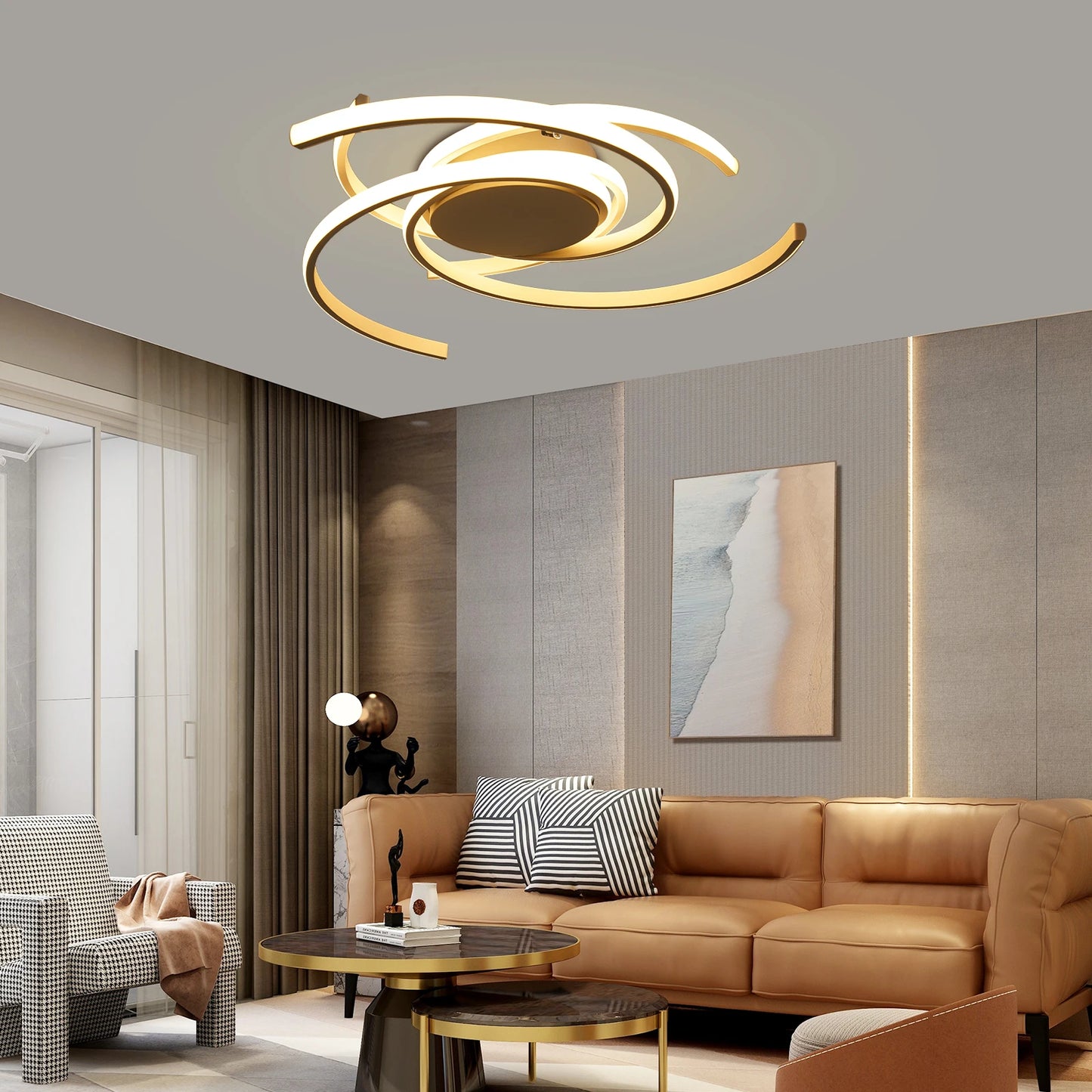 22" LED Ceiling Light W/ Remote Control, Modern Spiral Flower Shape.