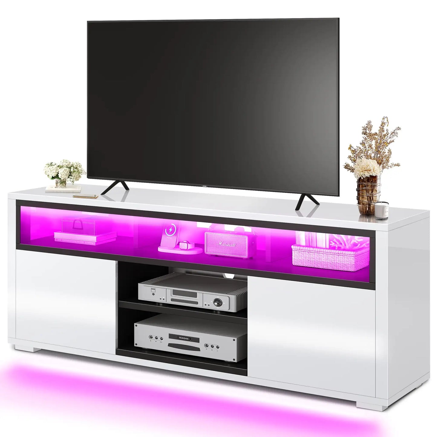 Modern TV Stand w/ LED Lights, Storage Cabinet -70 inch.