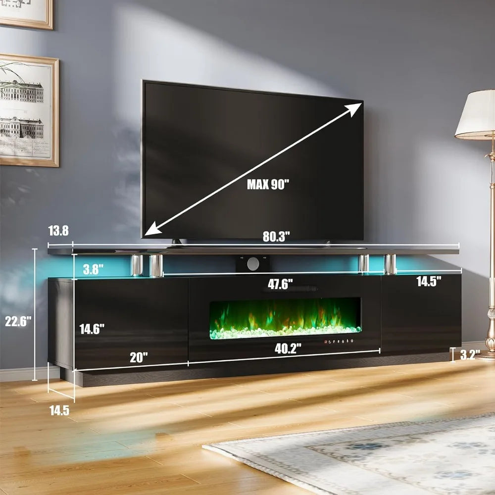 TV Stand with Fireplace Modern High Gloss w/LED Lights.