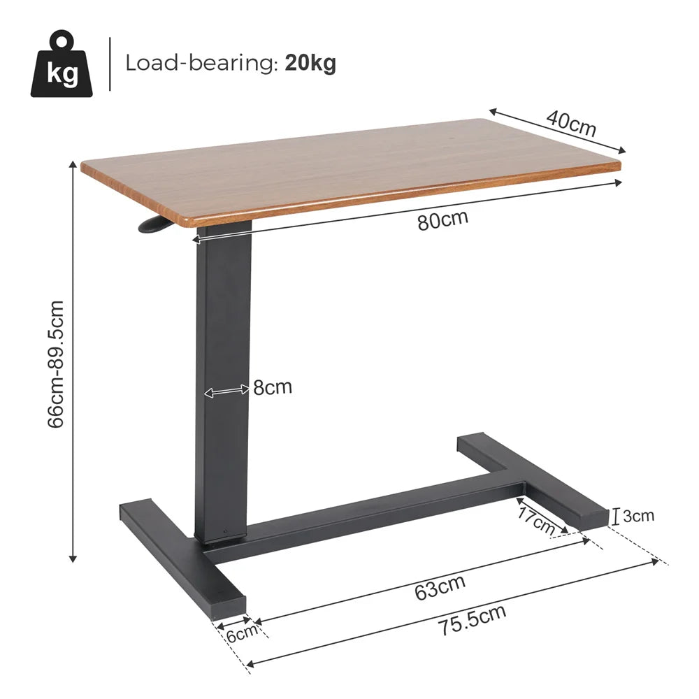 Large Rolling Overbed Laptop Desk, Height Adjustable Table Stand.