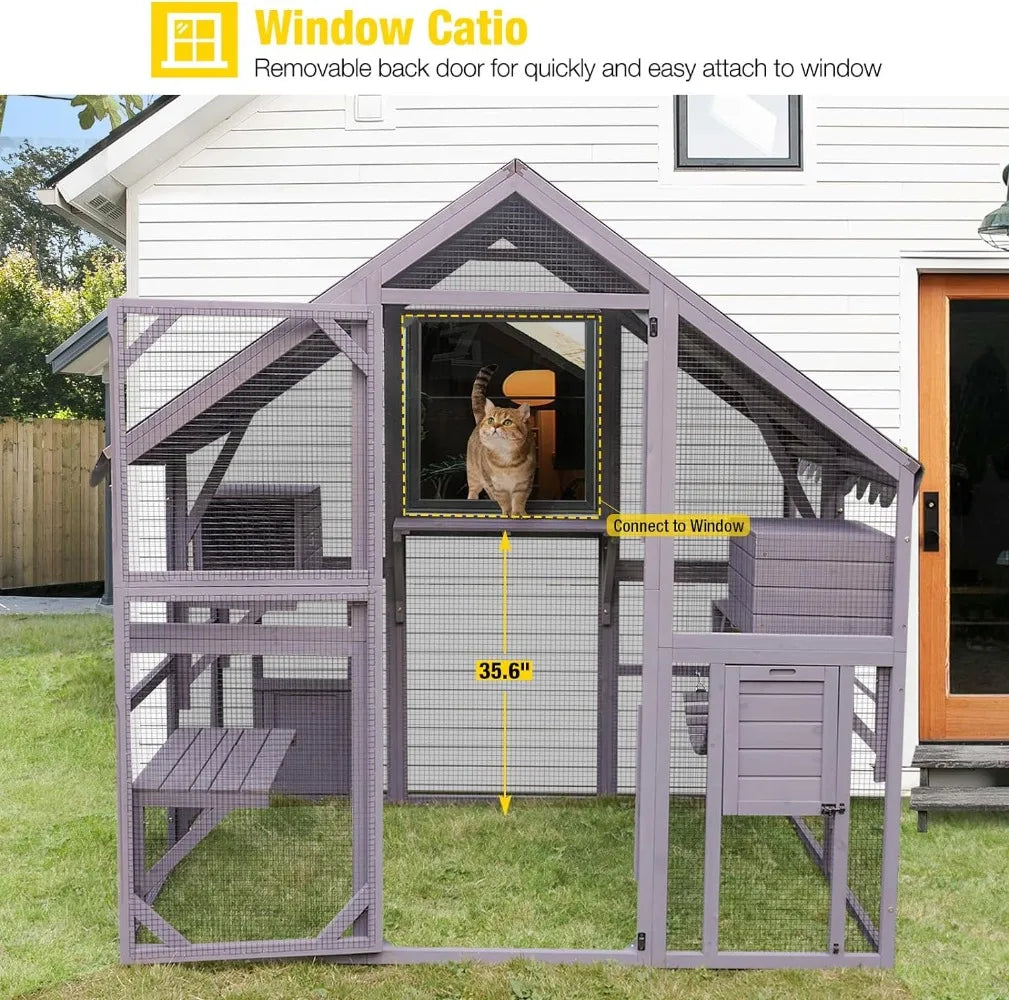 Catio Large Cat Run w/Bridges, Walks, Small Houses, Roof Cover.