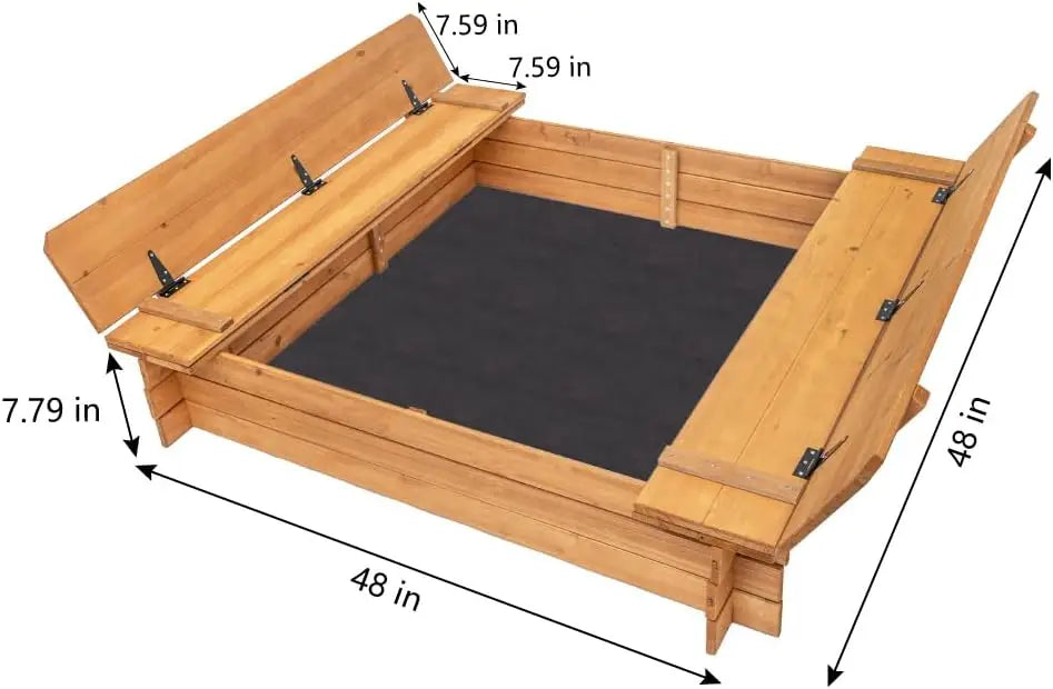 48" Wood Sandbox with 2 Bench Seats & Lid for Kids.