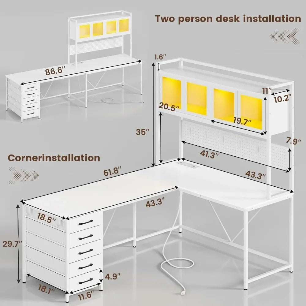 L-shaped Home Office Desk, Corner Table, Large Gaming Table.