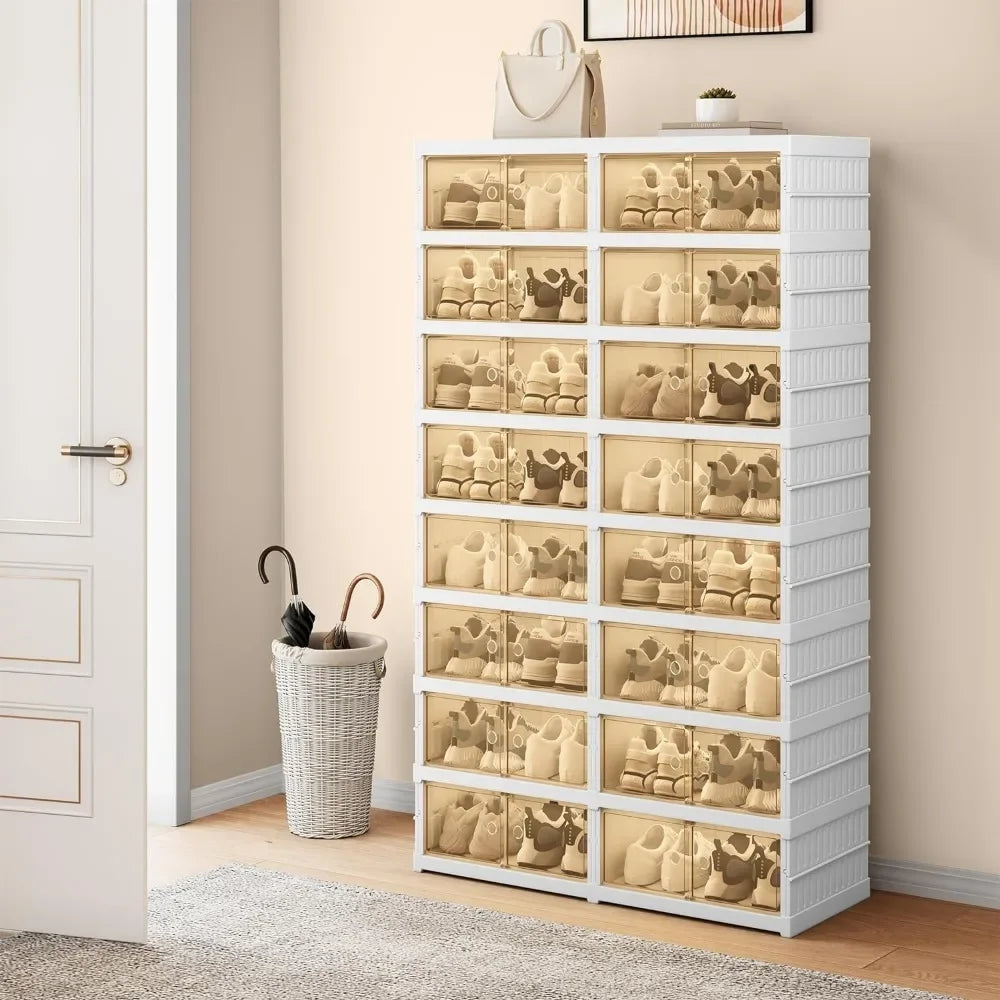 Shoe cabinet with magnetic door, foldable shoe storage box.