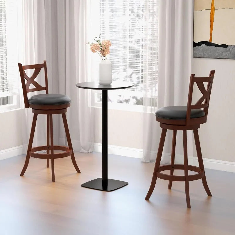 Set of 2 Vintage 30" Bar Height Stools with Back, Leather Padded Seat.