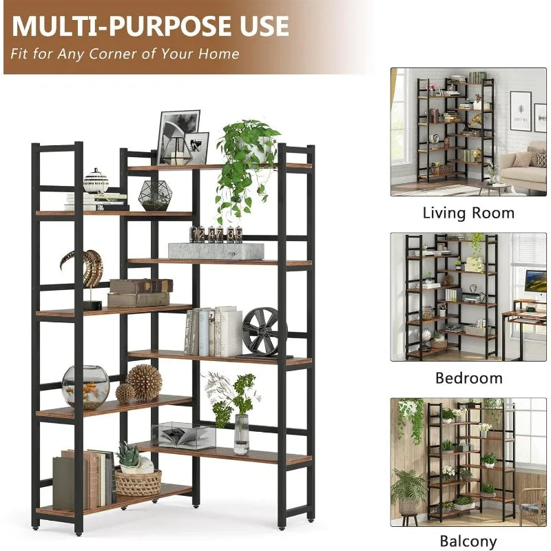 70.8”  8-Tier Industrial Corner Bookcase with Metal Frame