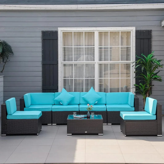 7-Piece Patio Furniture Set. All Weather PE Rattan.