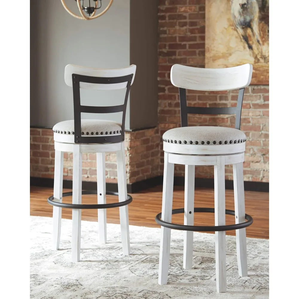 30" Modern Swivel Pub Height Barstool, Whitewash.