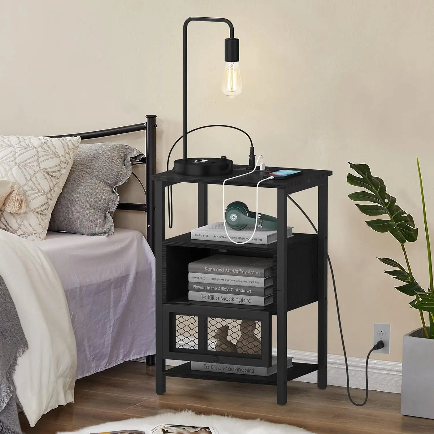 2PCs Modern Nightstand End Tables w/USB Ports.