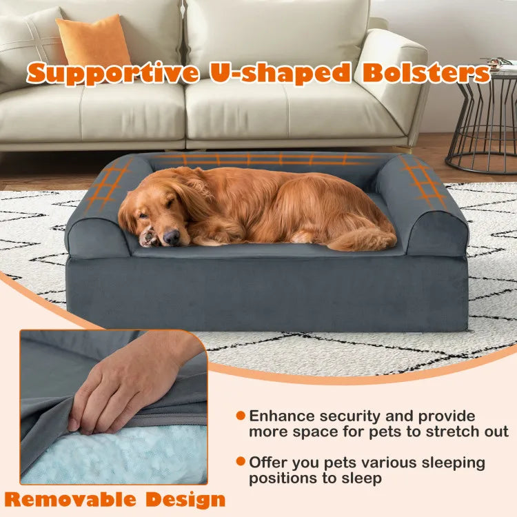 Orthopedic Dog Bed Memory Foam with Headrest.