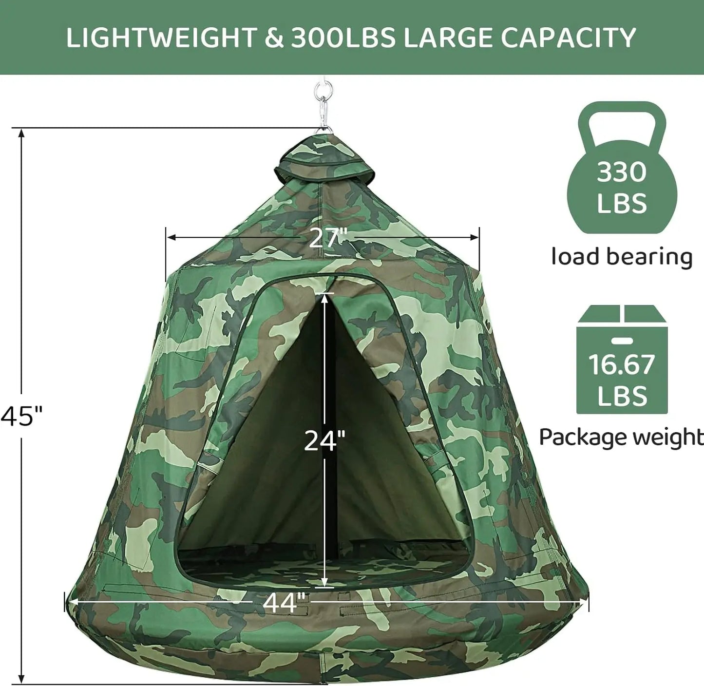 Indoor - Outdoor Hanging Tent, Waterproof Holds 330 lbs.