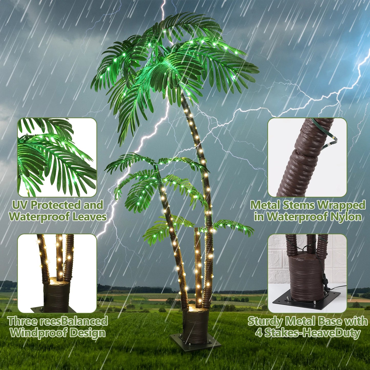 6ft Solar Lighted Palm Tree LED Artificial Palm.