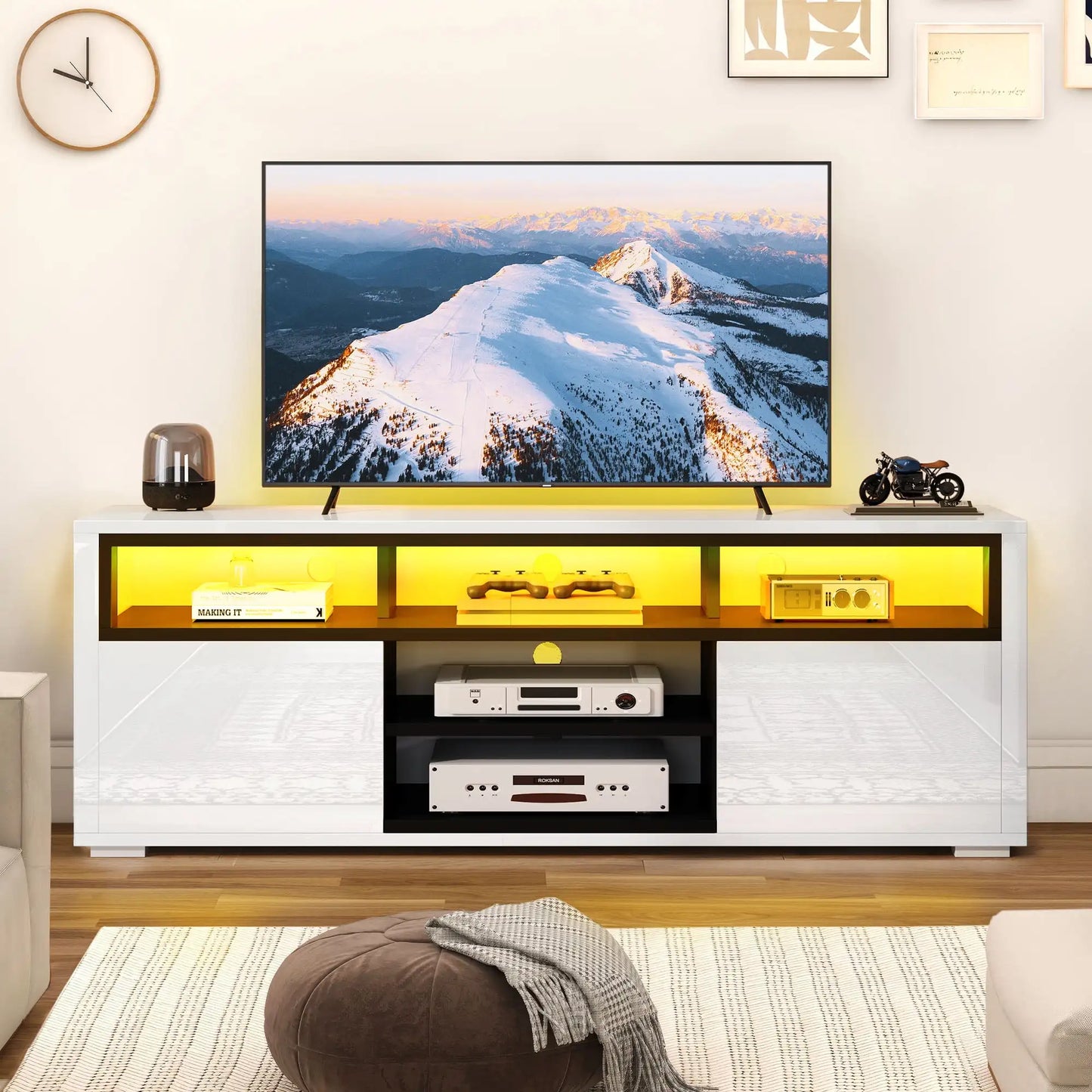 Modern TV Stand w/ LED Lights, Storage Cabinet -70 inch.