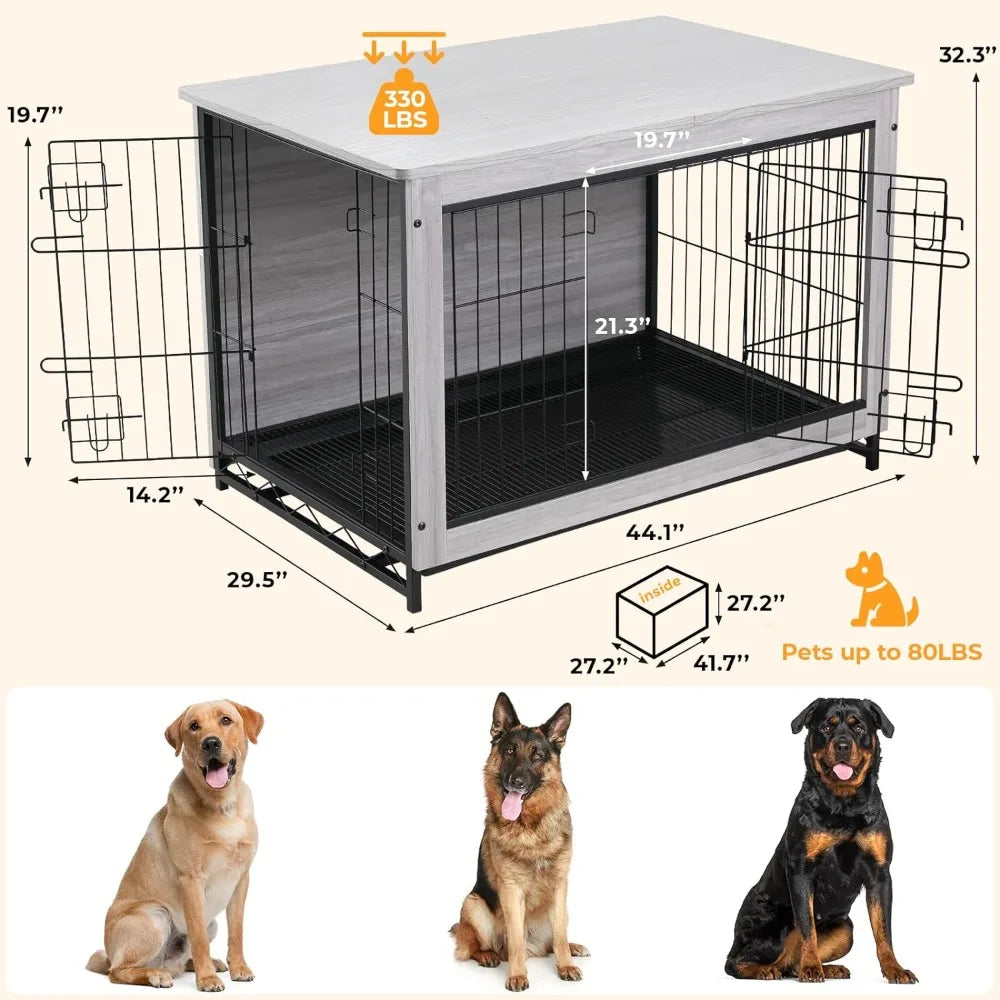 Wooden Side End Modern, Heavy-Duty Cage w/ Removable Tray.