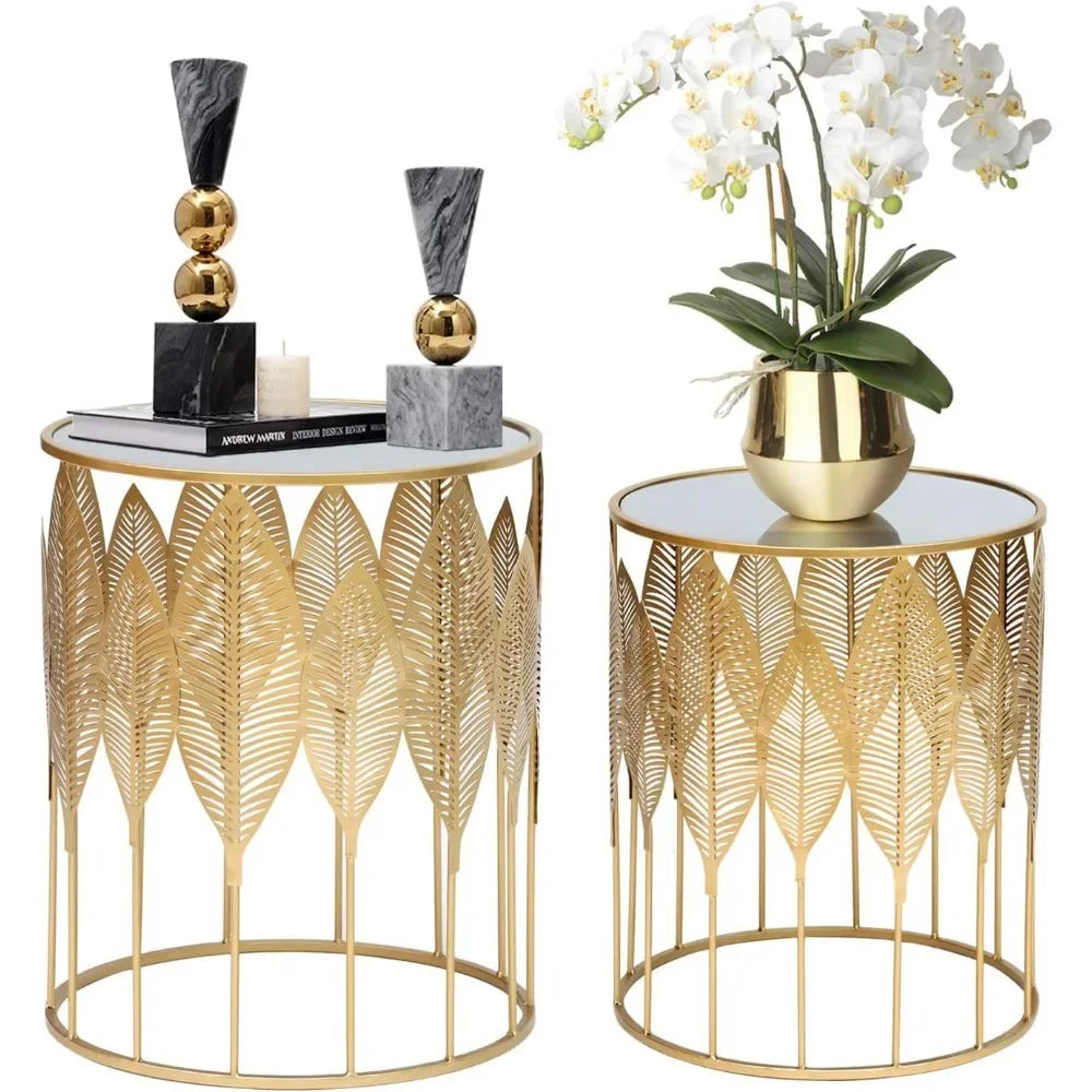 End Tables Set of 2, Gold Nesting Side Coffee Table.