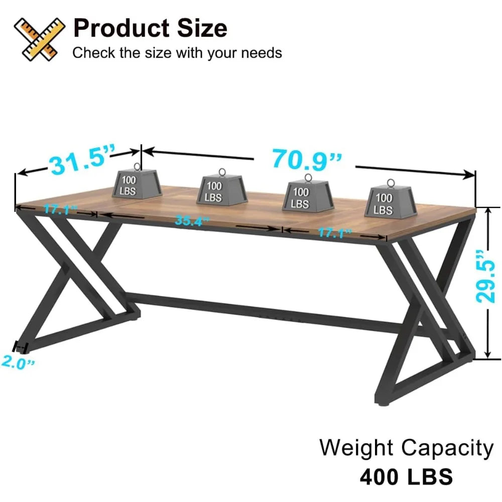 Industrial Large Wood Metal Office Desks, Farmhouse Workstation.