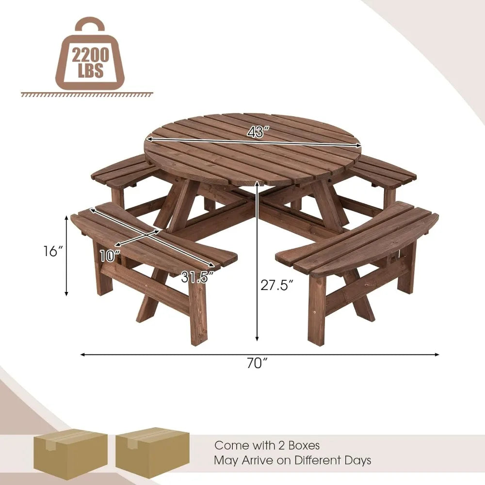 Patio Camping Table, Round Patio Table With Seat & Umbrella