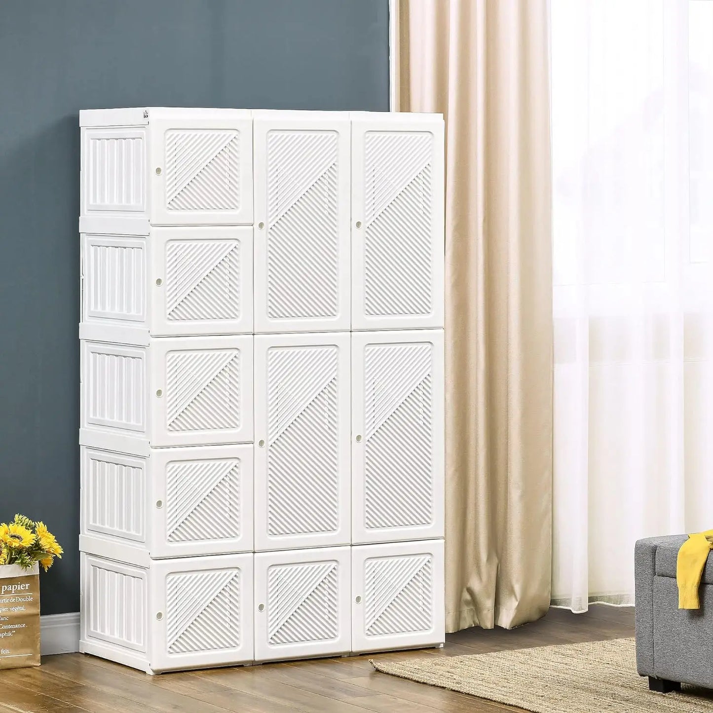 Portable Wardrobe Closet, Folding Armoire, Storage Organizer w/Compartments +