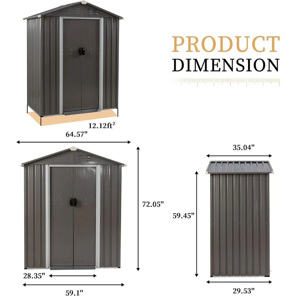 5 x 3 x 6 FT Outdoor Storage Shed, w/Lockable Door, Anti-Corrosion.