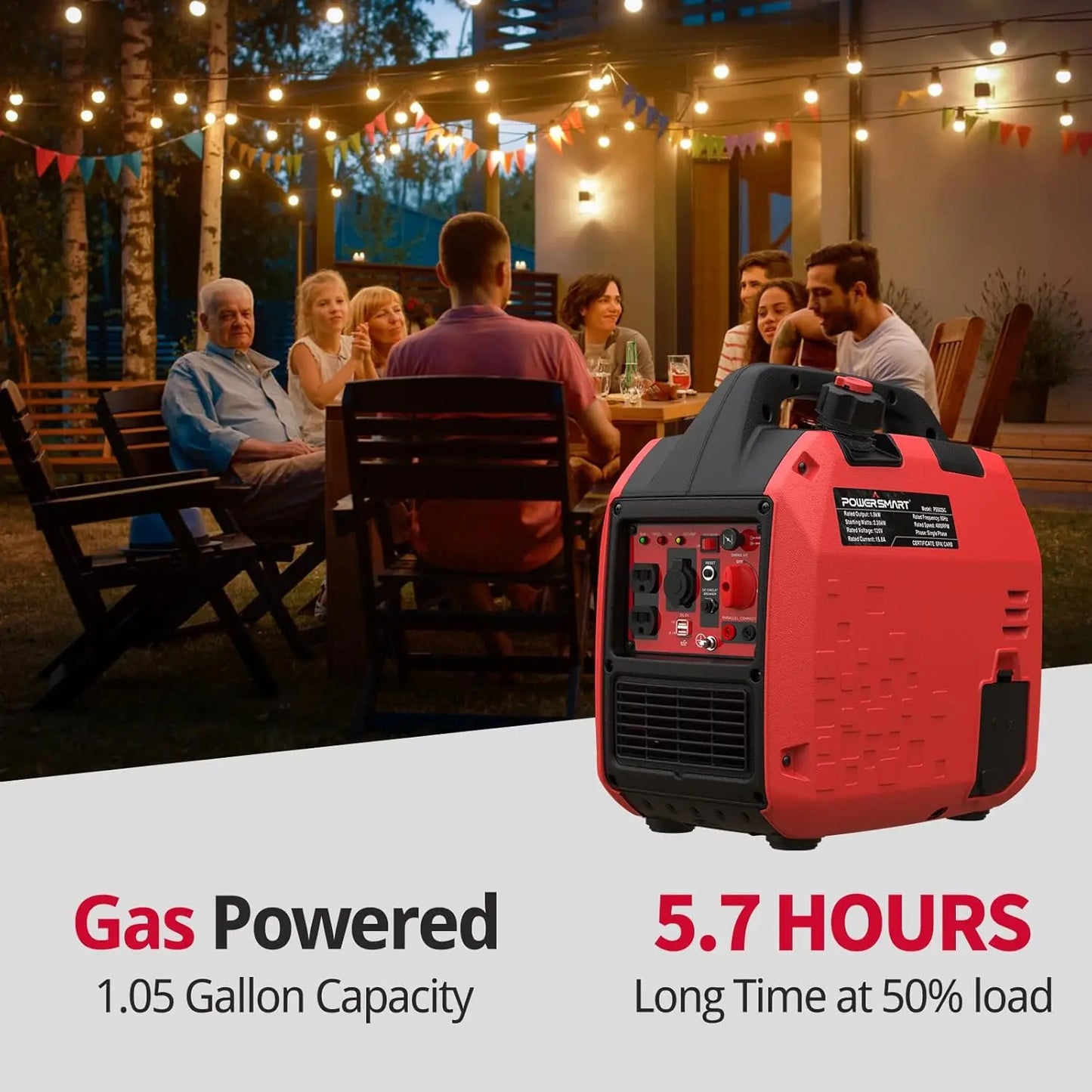 2500-Watt Gas Powered Portable Inverter Generator, Super Quiet.