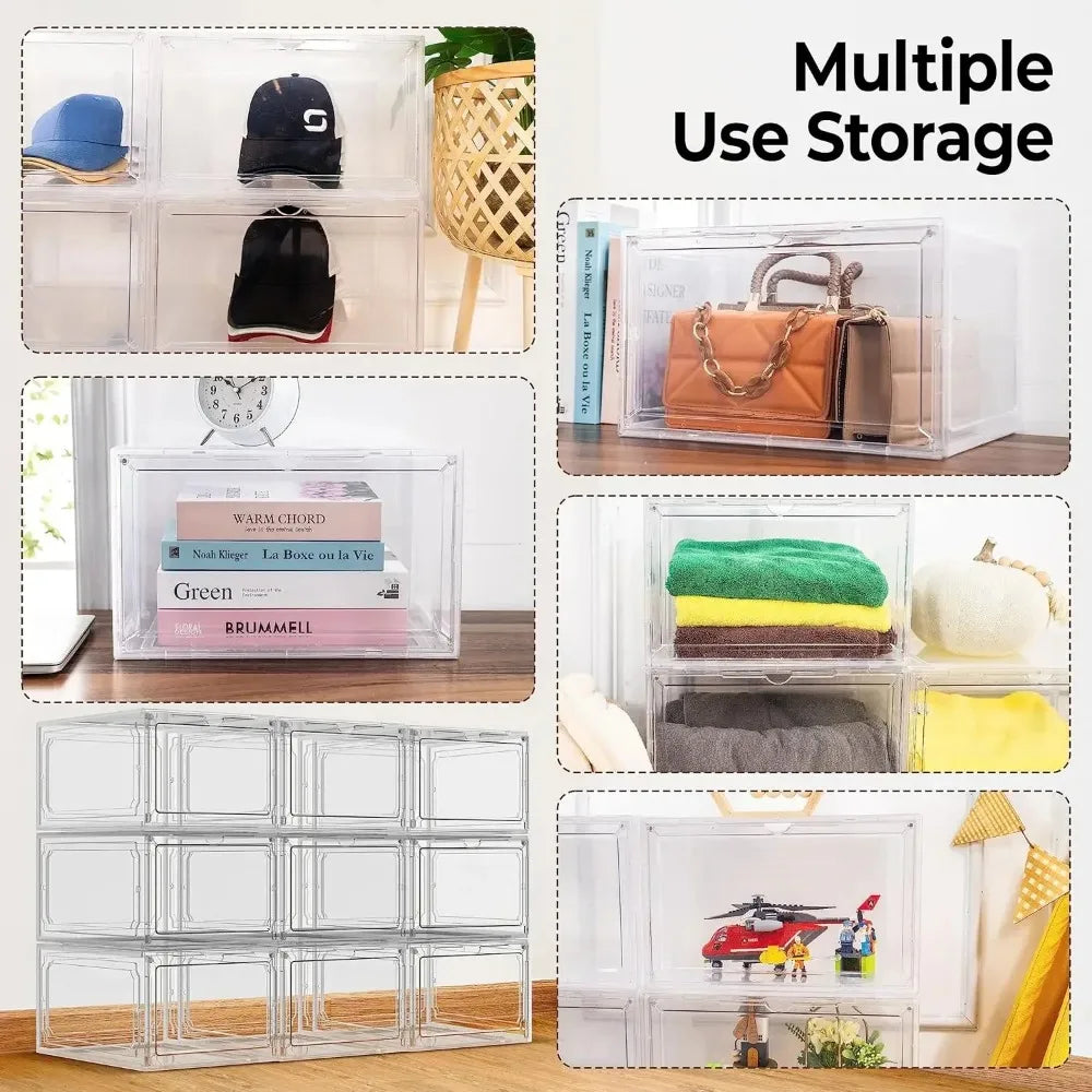 6 pack Stackable Shoe Storage Bins With Magnetic Front