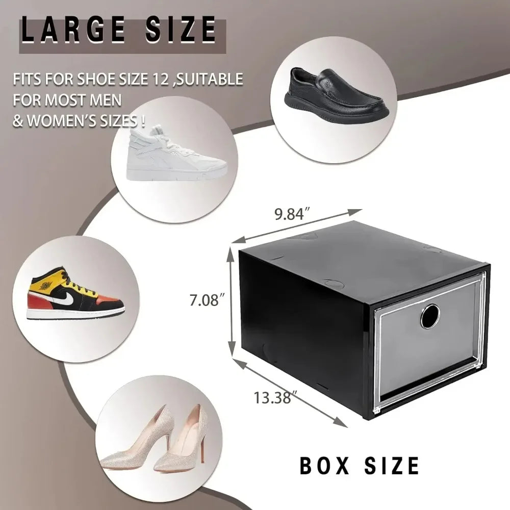 12 Pack Shoe Storage, Clear Plastic Stackable Front Organizer.