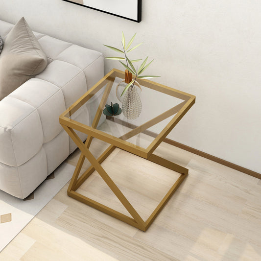 Modern Living Room or Bedside Gold Glass Table