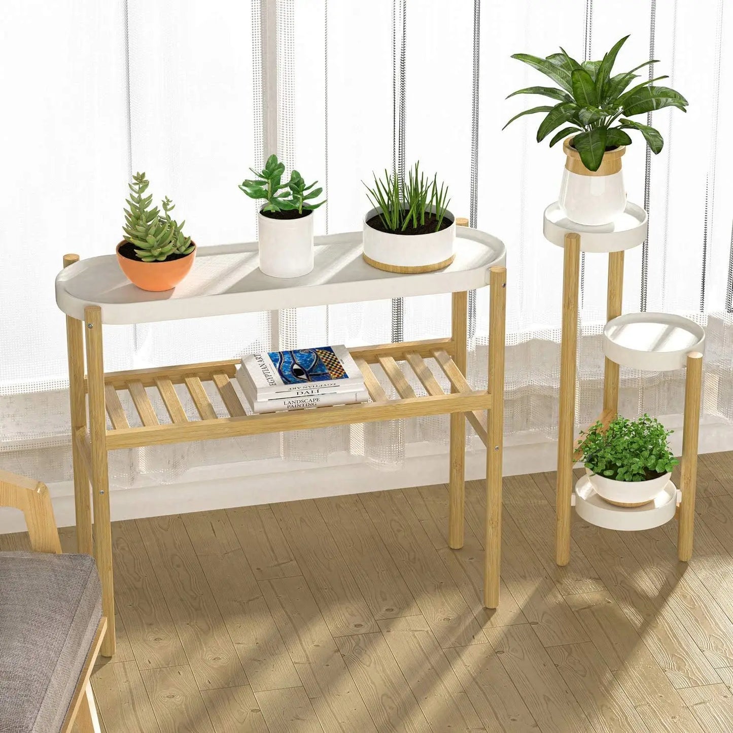 2 Tier Bamboo Tall Stand Table.